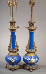 Pair of Aesthetic Movement Paris Porcelain and Bronze Mounted Lamps